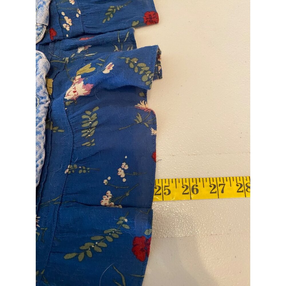 Vintage Paris Blues Denim Vest Plaid Collar & Floral Hem Large - Picture 5 of 8